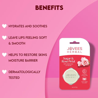 Jovees Sugar & Rose Petal Replenishing Lip Balm | Repairs Chapped Lips