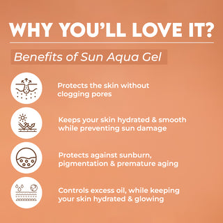 Jovees Sun Aqua Gel SPF 50 PA+++ | Lightweight, Water-Like Texture | 1% Hyaluronic Acid | Non-Greasy, No White Cast | Perfect for Oily & Combination Skin